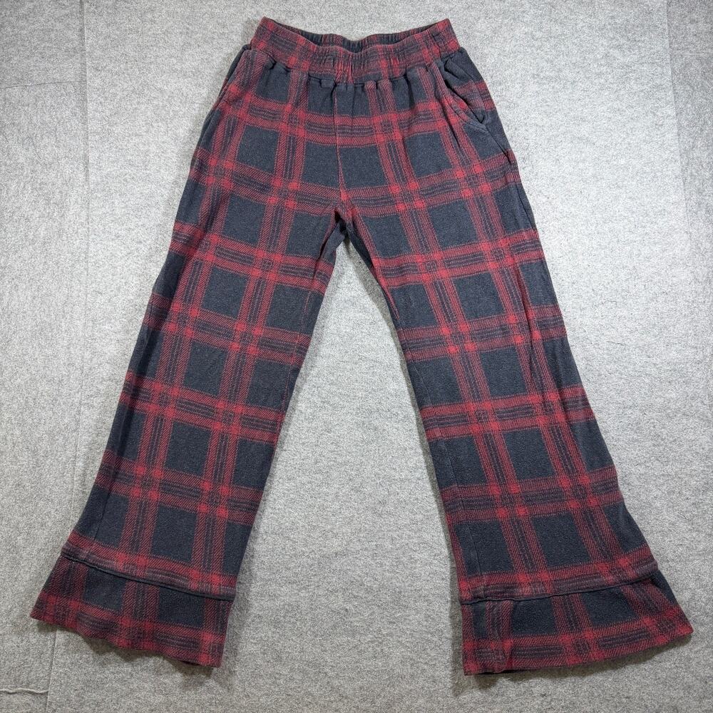 Faherty Pajama Pants Womens XS Black Red Plaid Flannel Flared Lounge